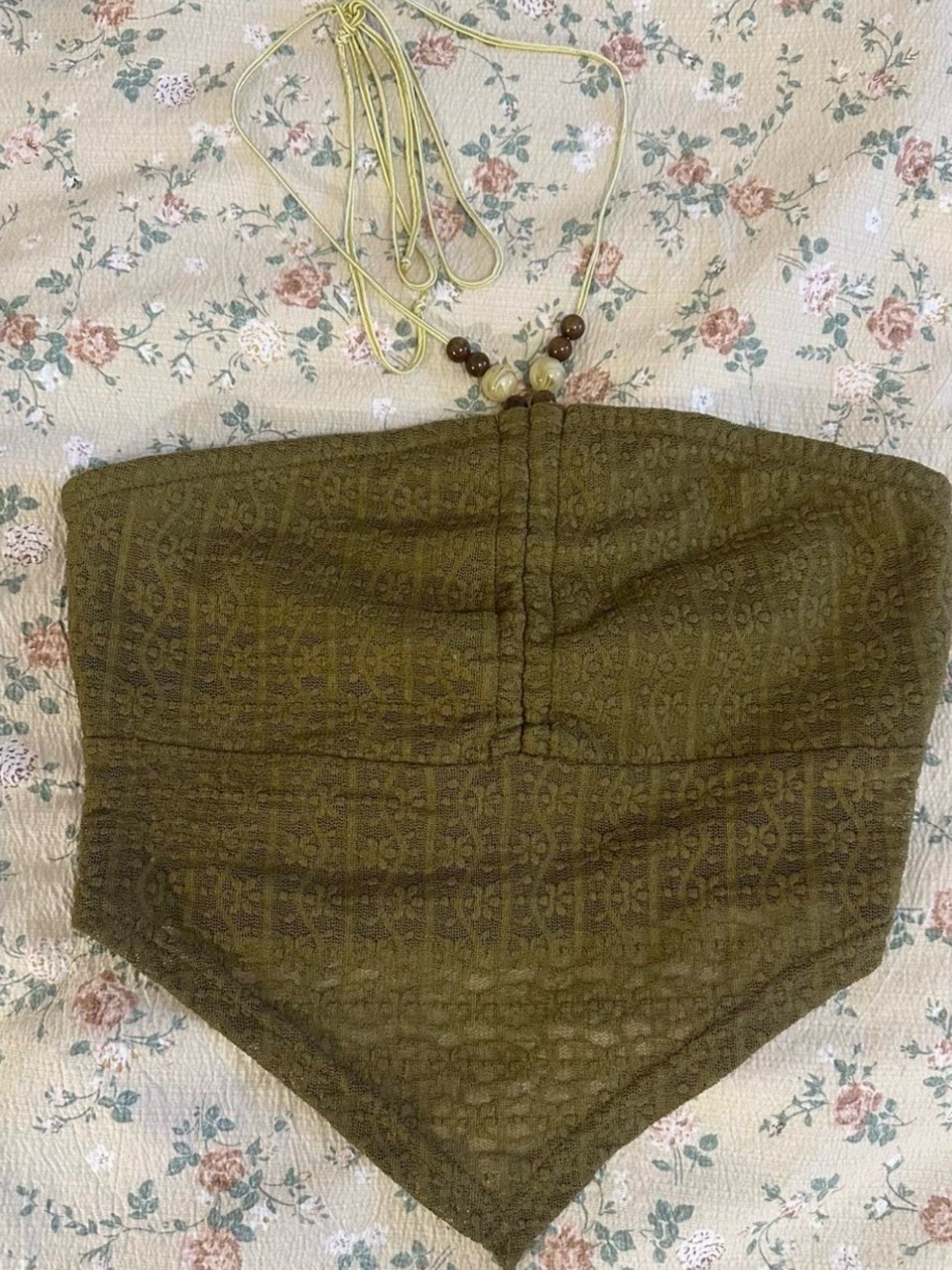 Cider Olive Green Textured Strapless Crop